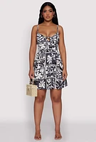 Womens Leaf Print Tie Front Mini Dress, Multi,