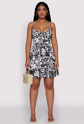 Womens Leaf Print Tie Front Mini Dress, Multi, Size L