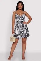 Womens Leaf Print Tie Front Mini Dress, Multi,