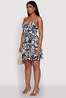 Womens Leaf Print Tie Front Mini Dress, Multi, Size L
