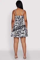 Womens Leaf Print Tie Front Mini Dress, Multi,