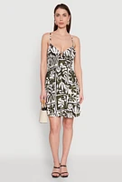 Womens Leaf Print Tie Front Mini Dress, Multi,