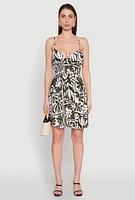 Womens Leaf Print Tie Front Mini Dress, Multi,