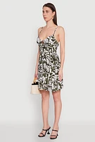 Womens Leaf Print Tie Front Mini Dress, Multi,