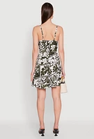 Womens Leaf Print Tie Front Mini Dress, Multi,