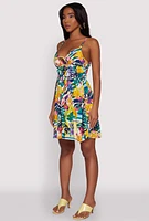 Womens Leaf Print Empire Waist Mini Dress, Multi, Size S