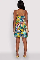 Womens Leaf Print Empire Waist Mini Dress, Multi, Size S