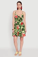 Womens Floral Camo Print Empire Waist Dress, Green, Size S