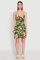 Womens Floral Camo Print Empire Waist Dress, Green, Size S