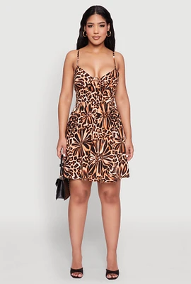 Womens Leopard Print Smocked Empire Waist Dress, Multi, Size S