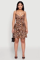 Womens Leopard Print Smocked Empire Waist Dress, Multi, Size S