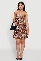 Womens Leopard Print Smocked Empire Waist Dress, Multi, Size S