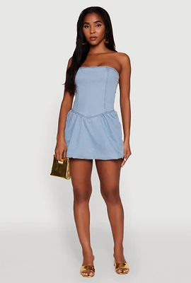 Womens Trendy Lace Up Back Denim Sleeveless Skater Dress, Blue, Size L