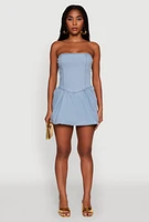 Womens Trendy Lace Up Back Denim Sleeveless Skater Dress, Blue, Size L