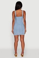 Womens Trendy Square Neck Pintuck Detail Denim Dress, Blue, Size S