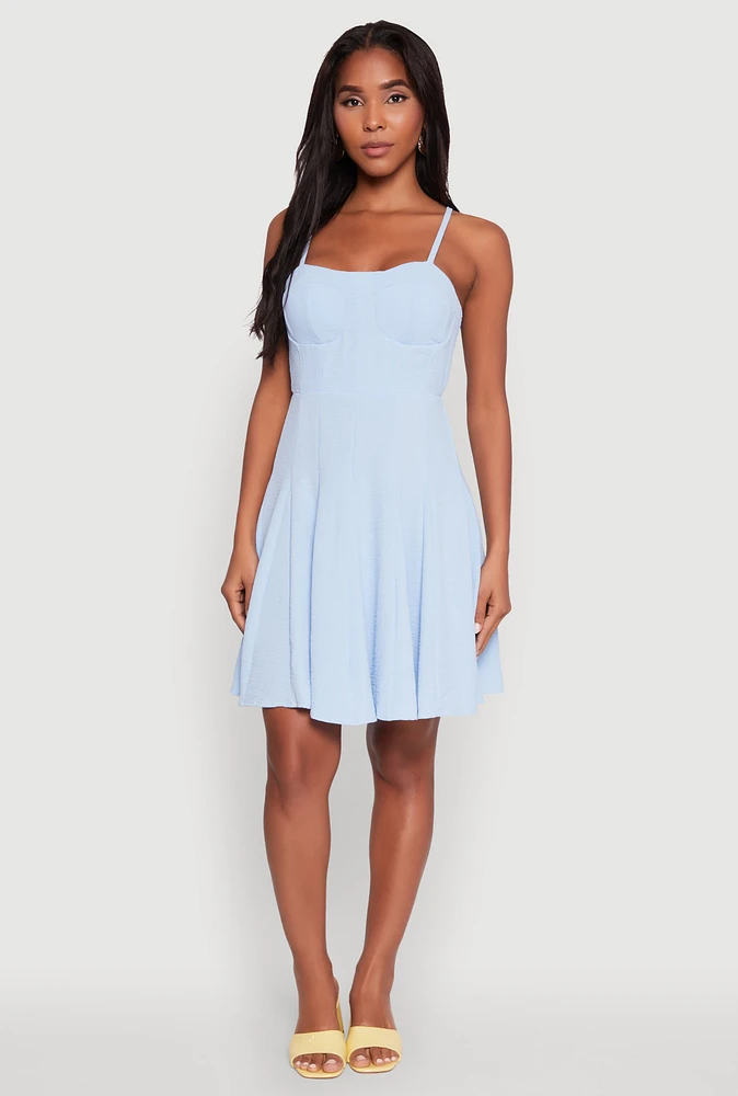 Womens Trendy Crepe Knit Padded Bustier Skater Dress,