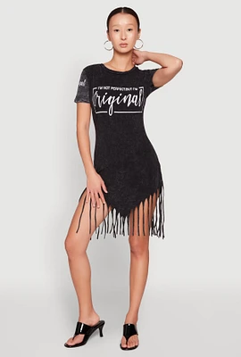 Womens Im Original Fringe Hem T Shirt Dress, Black, Size L