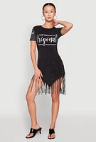 Womens Im Original Fringe Hem T Shirt Dress, Black, Size L
