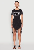 Womens Im Original Fringe Hem T Shirt Dress, Black, Size L