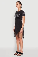 Womens Im Original Fringe Hem T Shirt Dress, Black, Size L
