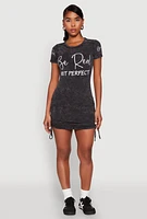 Womens Mineral Wash Be Real Not Perfect T Shirt Dress, Black, Size XL