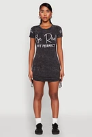 Womens Mineral Wash Be Real Not Perfect T Shirt Dress, Black, Size XL