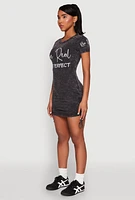 Womens Mineral Wash Be Real Not Perfect T Shirt Dress, Black, Size XL