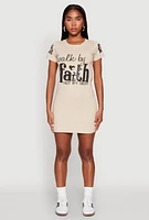 Womens Sequin Walk By Faith Not By Sight T Shirt Dress, Beige, Size XL
