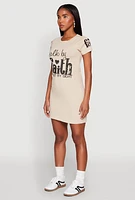 Womens Sequin Walk By Faith Not By Sight T Shirt Dress, Beige, Size XL