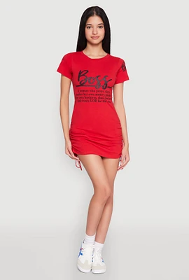 Womens Boss Glitter Ruched T Shirt Dress, Red, Size S