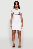 Womens Faith Sequin T Shirt Dress, White,