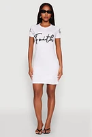 Womens Faith Sequin T Shirt Dress, White,