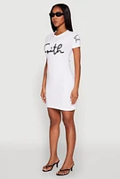 Womens Faith Sequin T Shirt Dress, White,