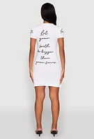 Womens Faith Sequin T Shirt Dress, White,