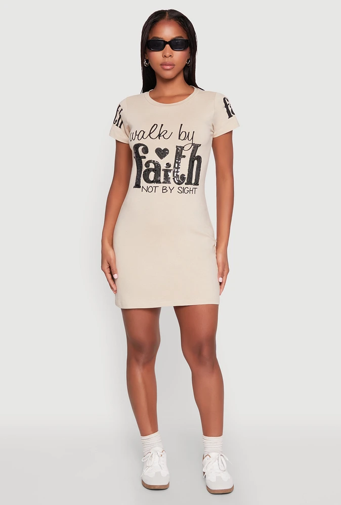 Womens Sequin Walk By Faith Graphic Dress, Beige, Size L