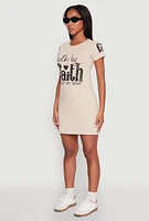 Womens Sequin Walk By Faith Graphic Dress, Beige,
