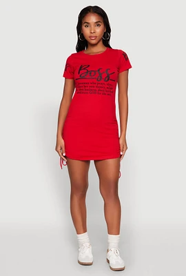 Womens Boss Graphic Ruched T Shirt Dress, Red, Size M