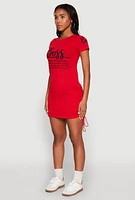 Womens Boss Graphic Ruched T Shirt Dress, Red, Size M