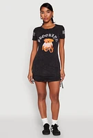 Womens Mineral Wash Brooklyn Bear T Shirt Dress, Black, Size L