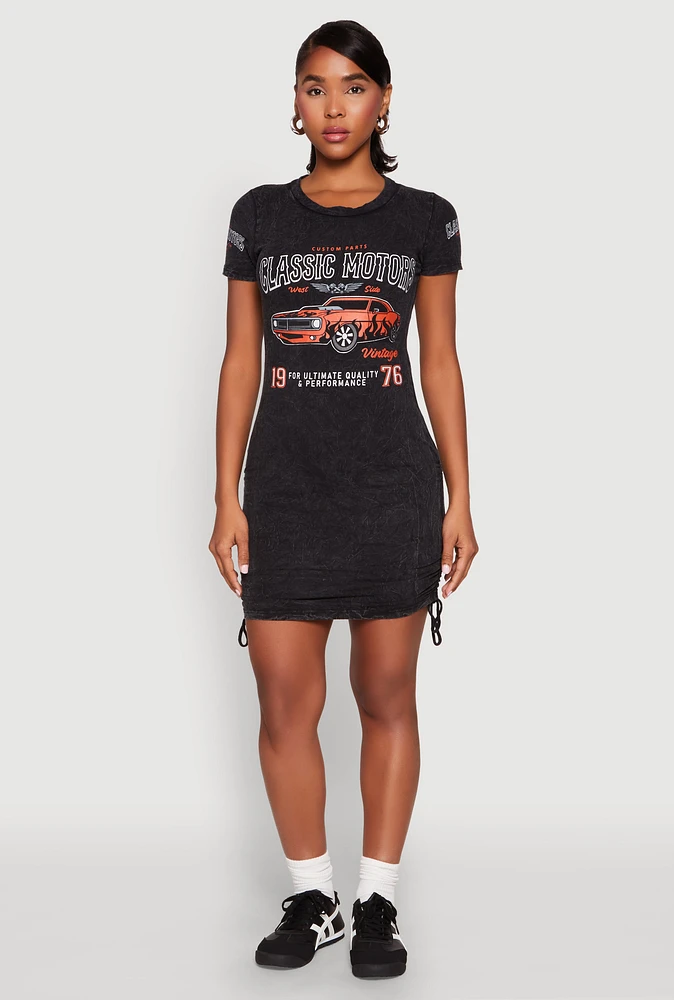 Womens Mineral Wash Classic Motors Graphic Print Dress, Black, Size L
