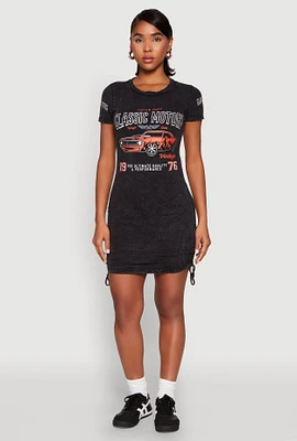 Womens Mineral Wash Classic Motors Graphic Print Dress, Black, Size L