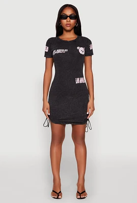 Womens Mineral Wash Los Angeles Graphic Print Dress, Grey, Size S