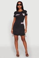 Womens Mineral Wash Los Angeles Graphic Print Dress, Grey, Size S