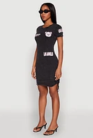 Womens Mineral Wash Los Angeles Graphic Print Dress, Grey, Size S