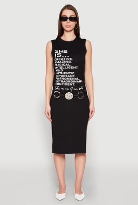 Womens She Is Graphic Print T Shirt Dress,