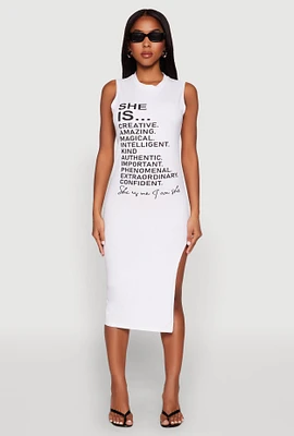 Womens She Is Graphic Print T Shirt Dress, White,