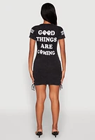 Womens Mineral Wash Good Things Are Coming T Shirt Dress, Grey, Size XL