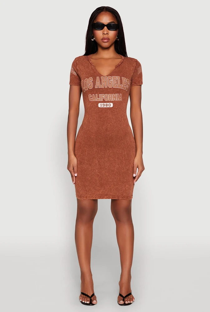 Womens Los Angeles California 1980 T Shirt Dress, Brown, Size M
