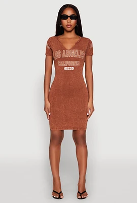 Womens Los Angeles California 1980 T Shirt Dress, Brown, Size M
