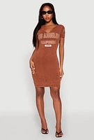 Womens Los Angeles California 1980 T Shirt Dress, Brown, Size M
